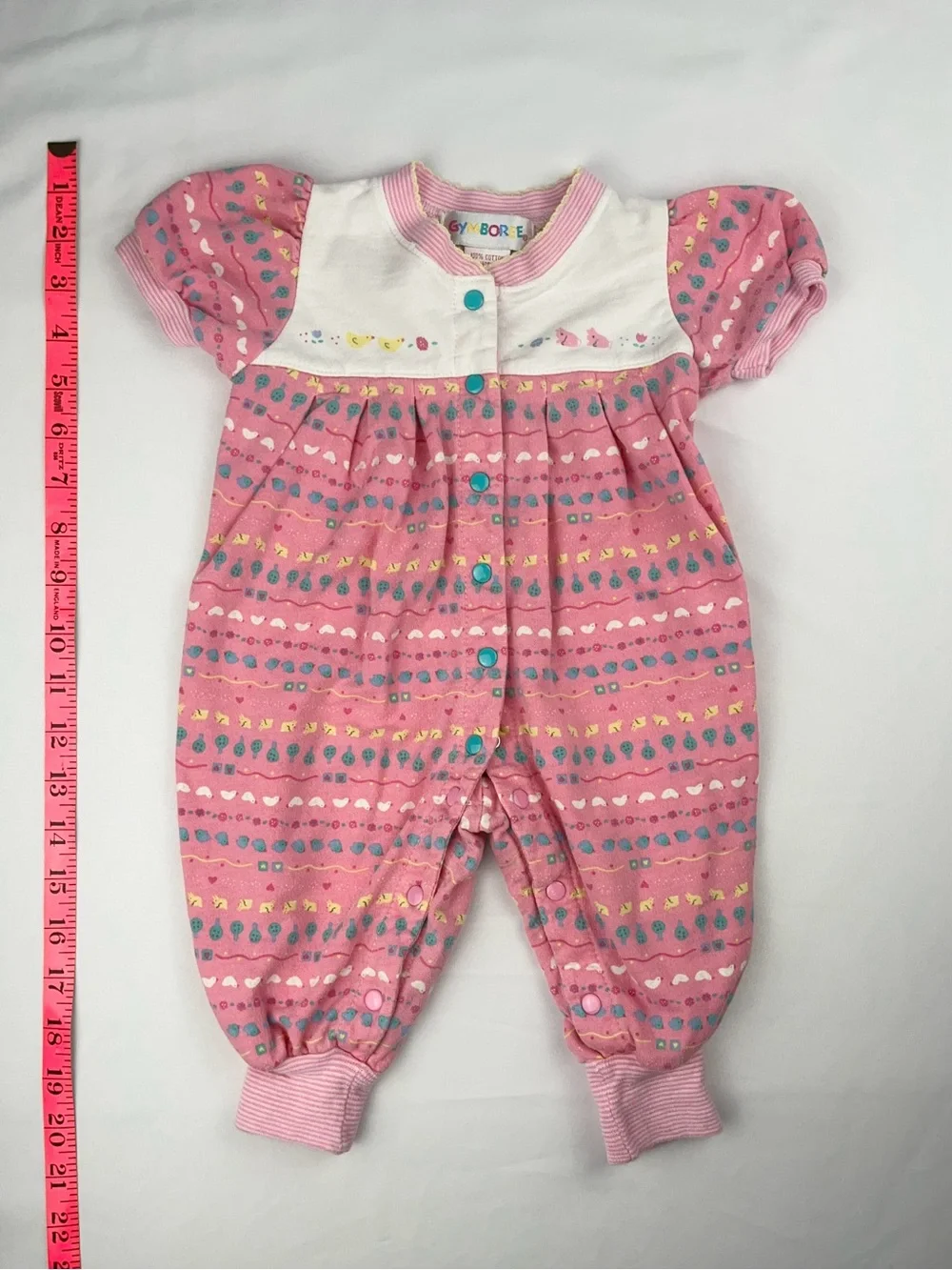 Gymboree 1990s Rainbow Tag Pink Floral Farm Animals Vintage Romper Newborn